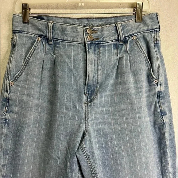 AMERICAN EAGLE Retro Y2k 90’s Striped HIGH WAIST MOM JEANS Baggy Size 8 - Picture 4 of 9